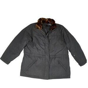 Lauren Ralph Lauren Women's Black Parka Jacket with Fur Collar Down Fill Medium